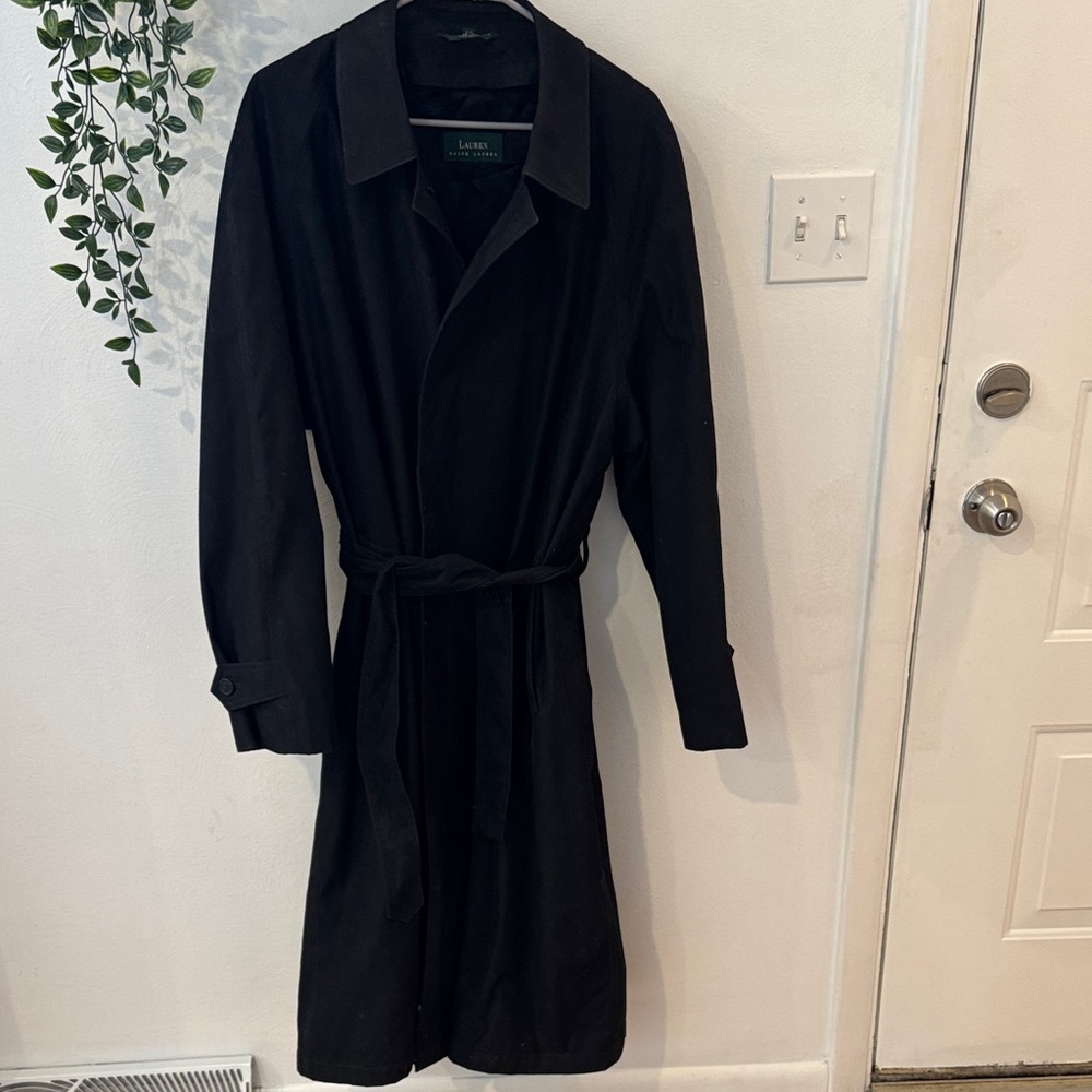 Men’s Vintage Lauren Ralph Lauren Black Trench Coat Rn 76926 Size 42r (Xl)
